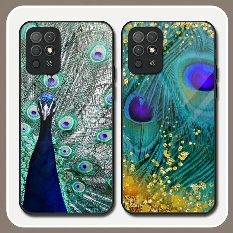 

Peacock Feathers Phone Case Tempered Glass For Huawei P40ProPlus P30 P40 P50 P20 P9 PSmartp Z Pro Plus 2019 2021 Cover