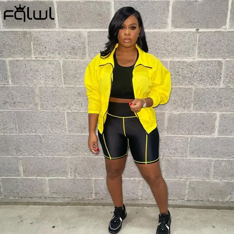 

FQLWL Spring Solid Fashion Jackets For Women 2022 Long Sleeve Zipper Bomber Jacket Sexy Club Yellow Baseball Jacket Female