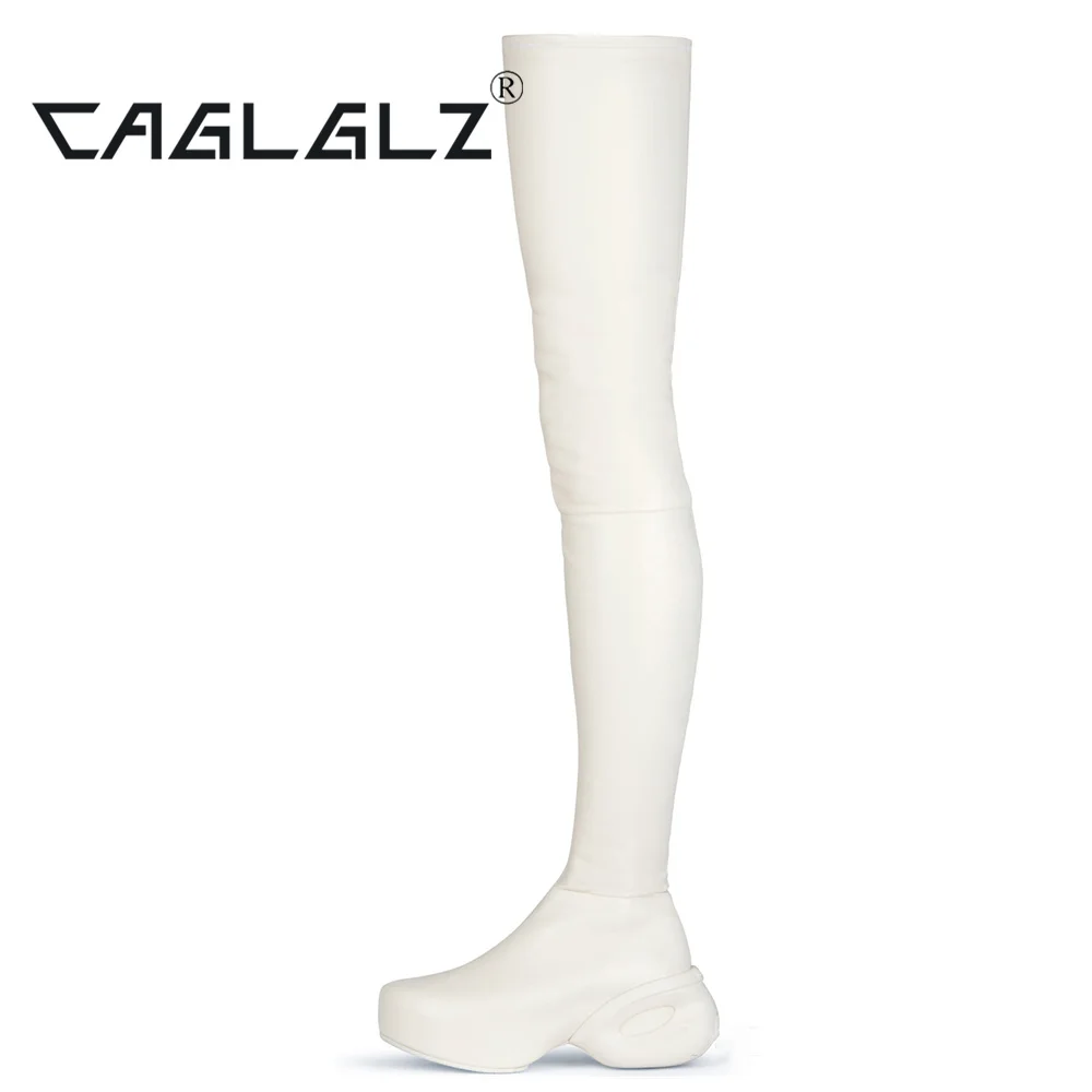 2023CAGLGLZ Lacquer leather knee boots, elastic fashion banquet, sexy runway show, thick soled thigh boots for women