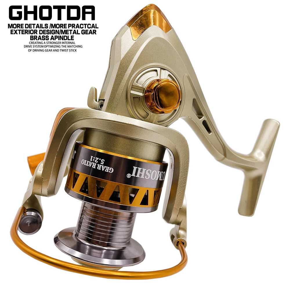 

Спиннинговая катушка GHOTDA, рыболовная Катушка для спиннинга, металлическая Катушка 5,2: 1, катушки для ловли карпа в соленой и пресной воде