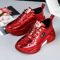 2022 newwomen design chunky shoes lace up rubber waterproof sports platforms running black sliver red ladies sneakers big size