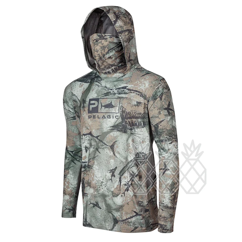 

Pelagic Fishing Clothing Men's Long Sleeve Mask Hooded Fishing Shirts Upf 50+ Uv Protection Jerseys Hiking Beach Fishing Apparel