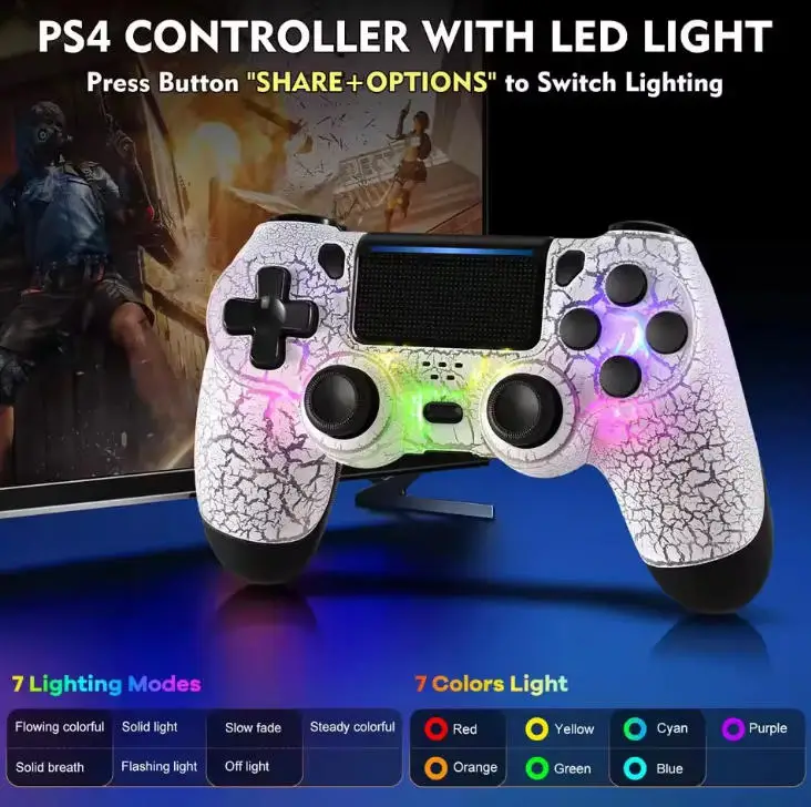 Фото Беспроводные геймпады с поддержкой Bluetooth для Sony PS4, джойстик с шестью гироскопическими датчиками, беспроводной контроллер для ПК, аксессуары с двойной вибрацией. №4
