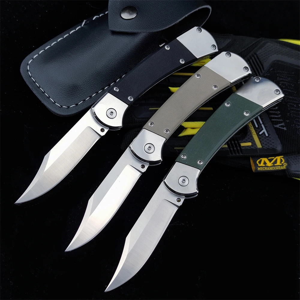 

Bk 110 Tactical Au To Folding Knife 440C Blade G10 Handle Edc Wild Survival Camping Hunting Outdoor Pocket Knife Leather sheath
