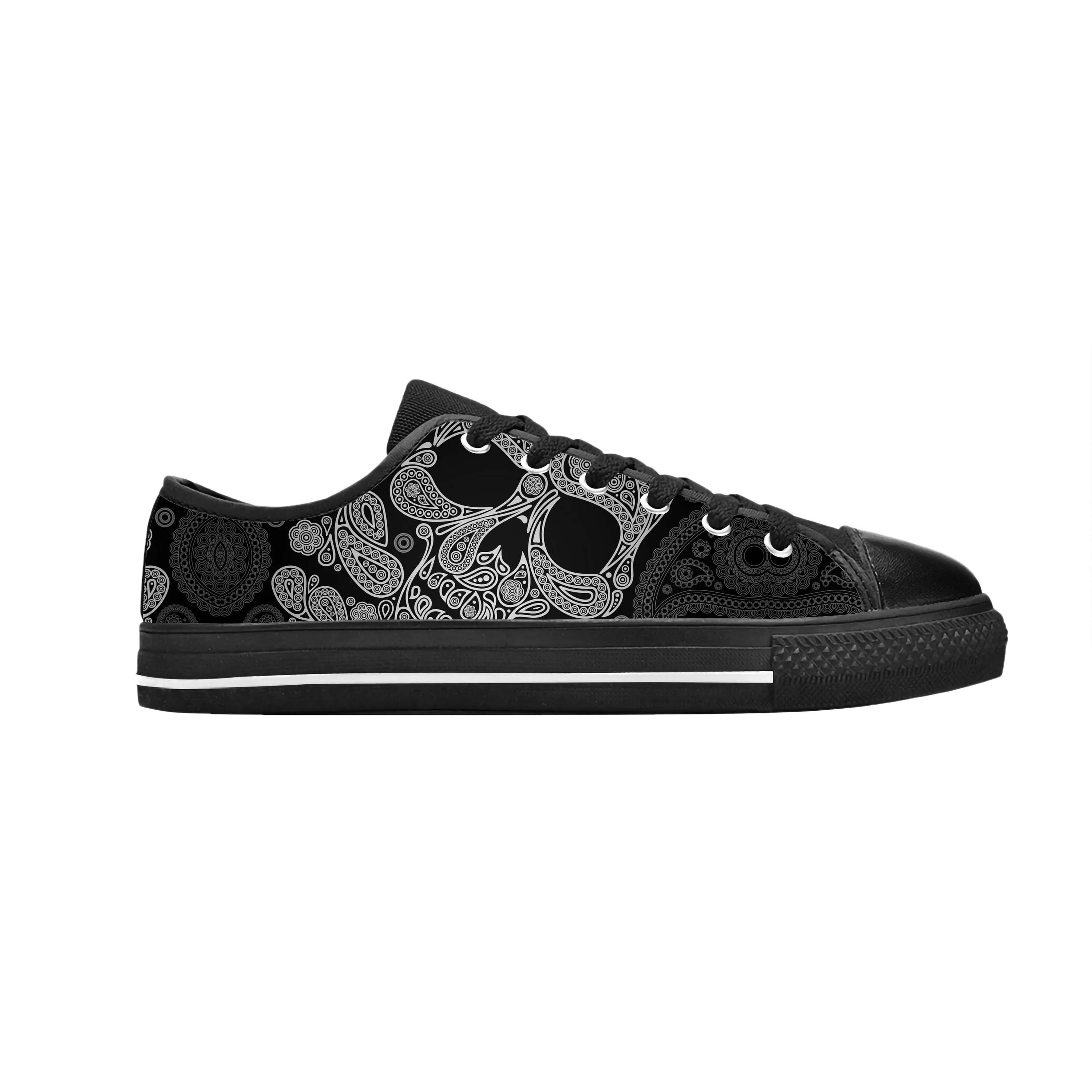 

Sugar Skull Paisley Skeleton Goth Gothic Horror Casual Cloth Shoes Low Top Comfortable Breathable 3D Print Men Women Sneakers