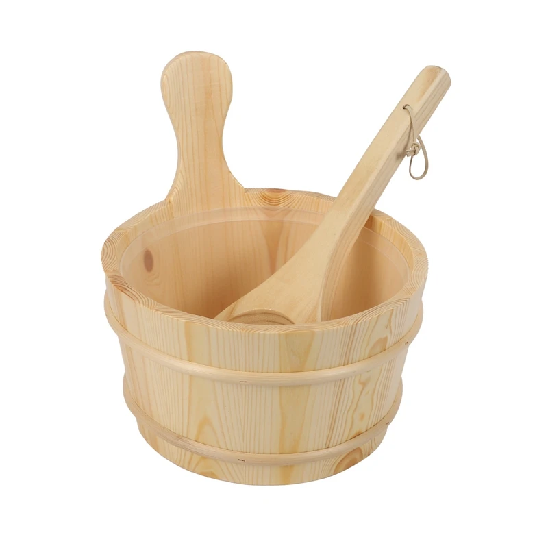

Bathroom Natural Wooden Bucket + Ladle Set For Sauna Spa Bathroom Accessories