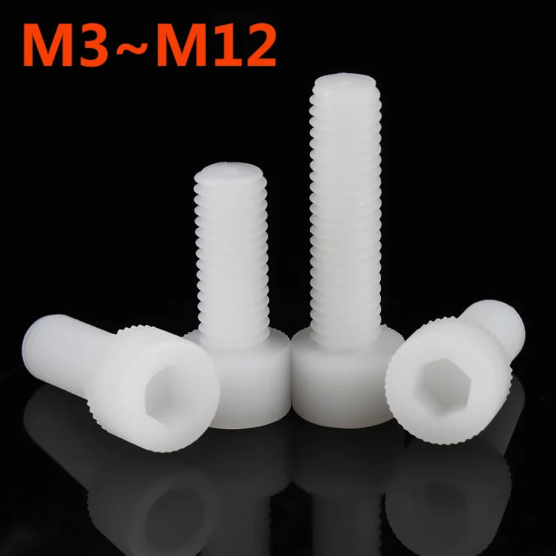 

5~50pcs M3 M4 M5 M6 M8 M10 M12 White Nylon Inner Hexagon Hex Socket Head Screw Cup Head Knurled Plastic Bolt for Insulation Use