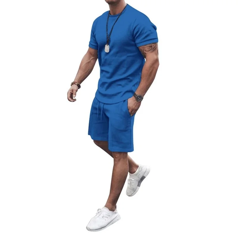 

Men's Sports Suit New T shirt Solid Color pure cotton Casual Plus Size Tracksuit Man Summer Clothing Streetwear Male Shorts Two