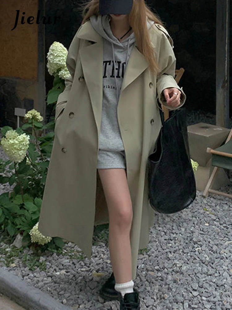 Jielur Простой Тренч в французском винтажном стиле с поясом Модный женский офисный
