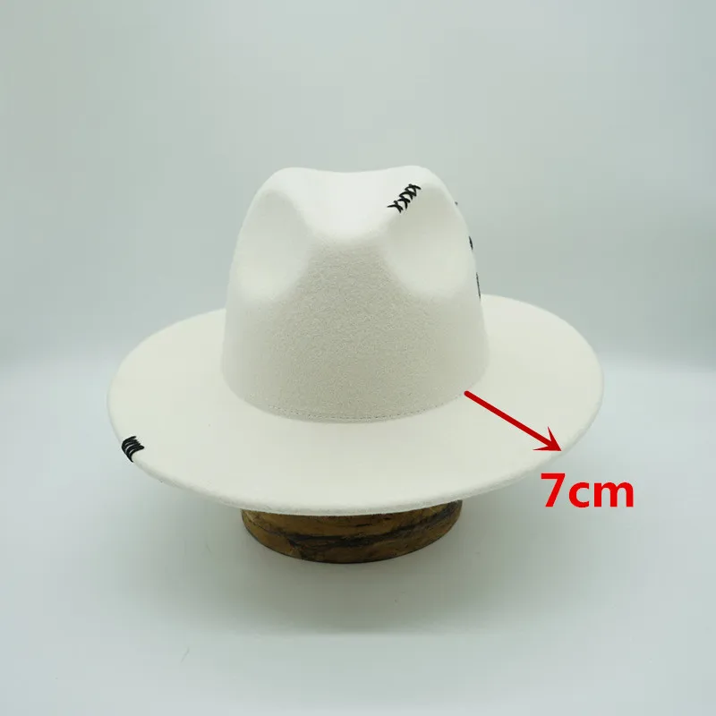 

street chic milk white wool felt Korean hand sewing line fedoras hat men woman panama jazz cap
