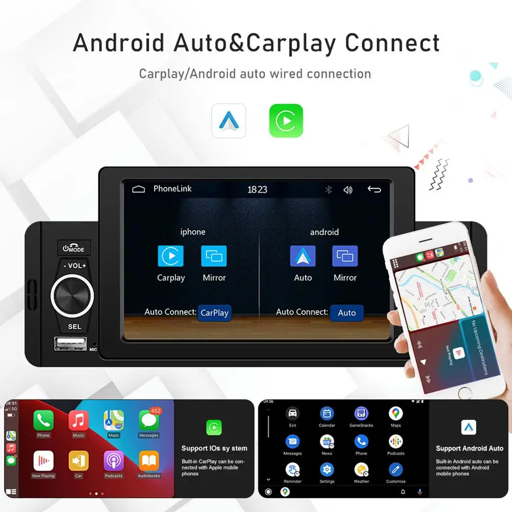 5-inch Hd Screen Car Mp5 Audio Player Single Din Universal Bluetooth-compatible Carplay With Microphone F133