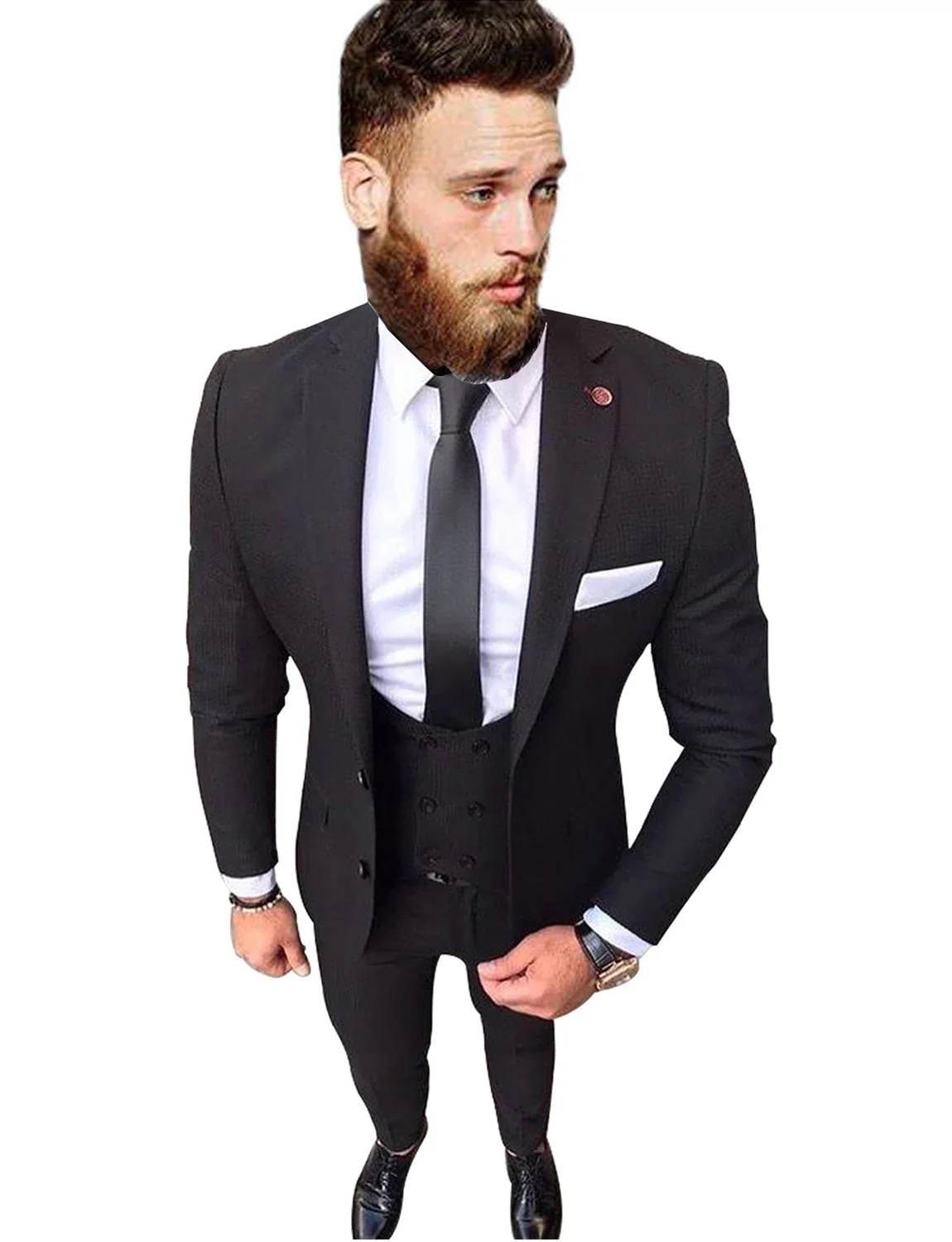 Мужские облегающие костюмы черные свадебные из 3 предметов для мужчин деловые