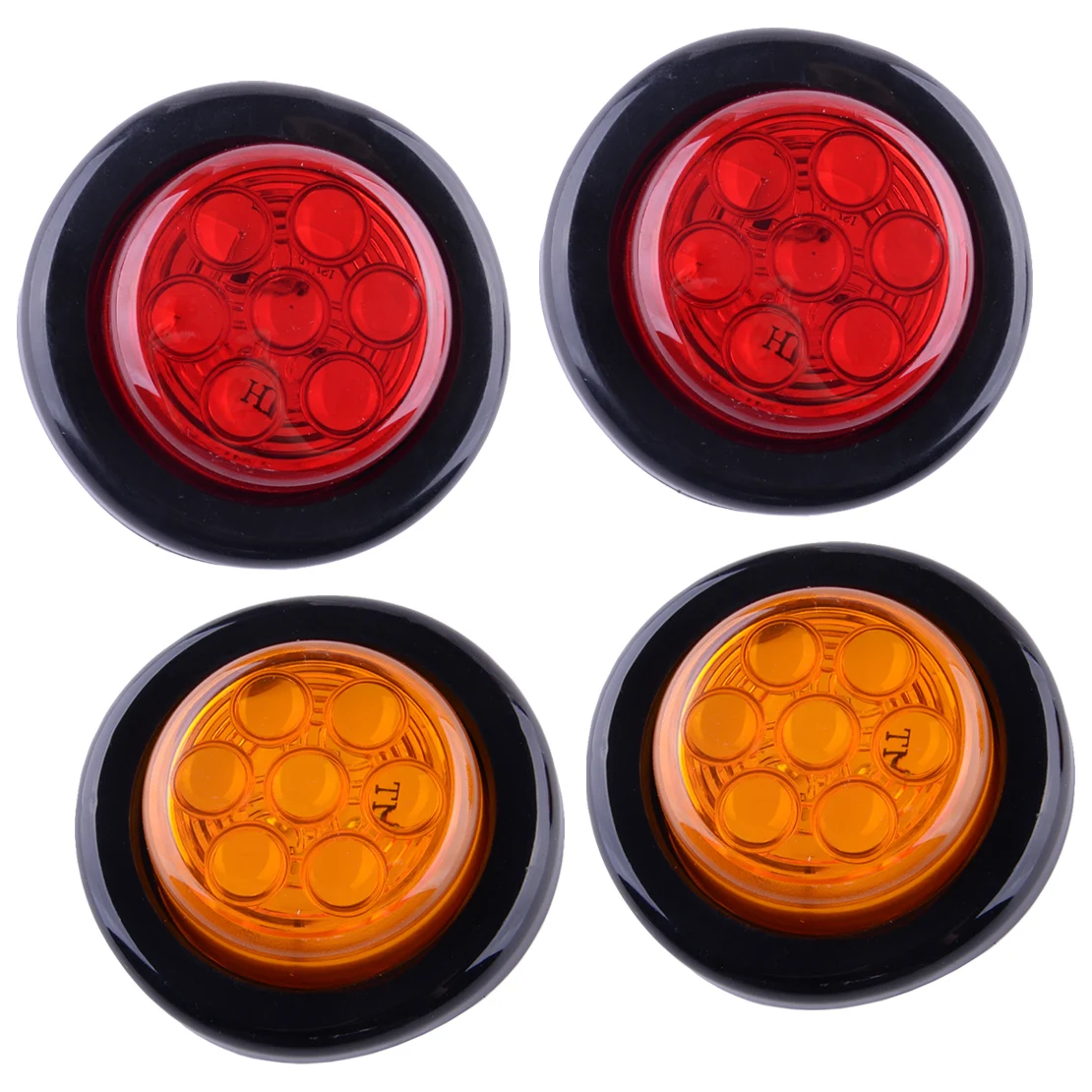 

4Pcs 2" Car LED Amber Red Round Side Marker Clearance Light Lamp Fit for Vehicle Truck Trailer 12V