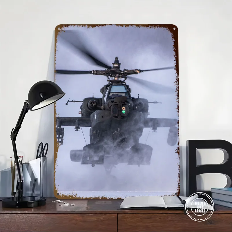 Фото AH64 Apache жестяные плакаты настраиваемые настенные художественные ретро винтажные металлические вывески для домашней комнаты украшения в пещере гаражная палочка Deko №2