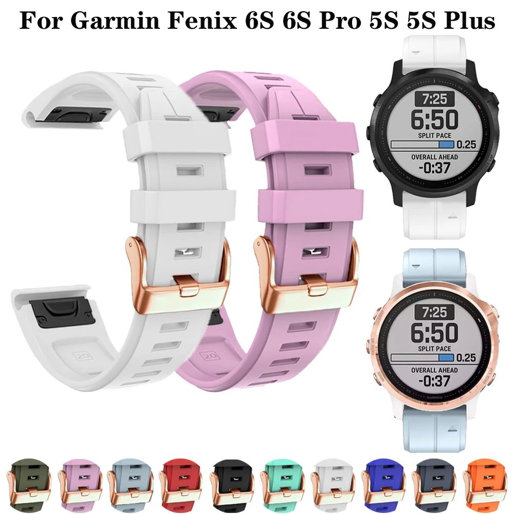 

Ремешок для часов 20 мм, быстросъемный Силиконовый браслет с пряжкой цвета розового золота для Garmin Fenix 6S Pro 6S 5S Plus
