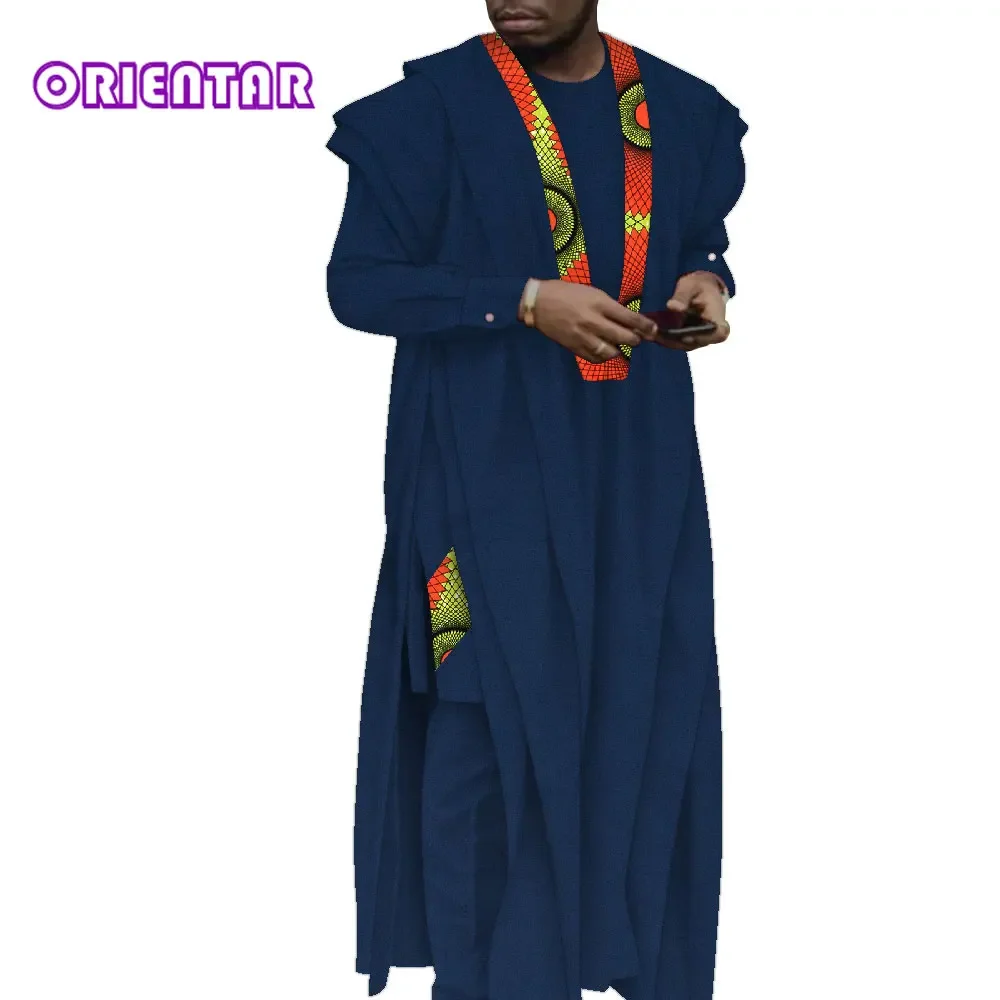 2022 Африканская одежда для мужчин комплект из 3 предметов макси длинный халат