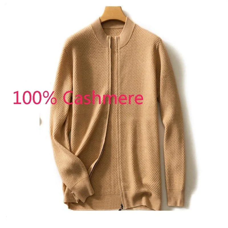 

New Arrival High Quality Winter Thickened 100% Cashmere Men Zipper Cardigan Coat Knitted Mandarin Collar Casual Sweater size 3XL