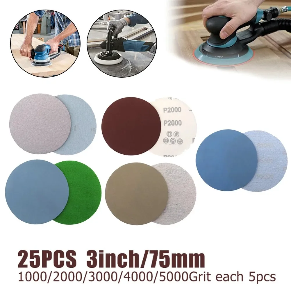 Полированная наждачная бумага 25 шт. 3 дюйма/75 мм зернистость 1000/2000/3000/4000/5000