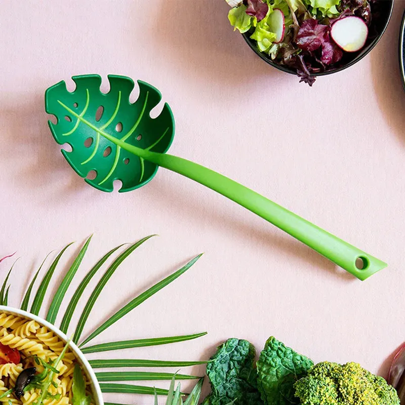 Ложка для супа с длинной ручкой дуршлаг изображением листьев динозавра лоха-неса