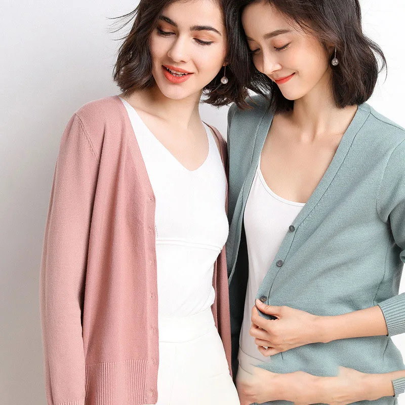 Женский кардиган с V-образным вырезом однотонный трикотажный в Корейском стиле