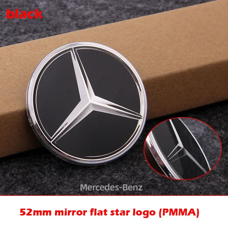 

52 мм 57 мм твердый 3D и плоский звездный колпачок, никелевая эмблема автомобиля для Mercedes Benz, центр рулевого колеса, логотип, черный, серебристый, золотой