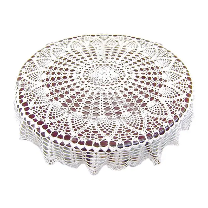 

Home Decoration White Tablecloth Handmade Lace Tablecover Round Pad For Patio Kitchen Dining Room Party Wedding Decoration