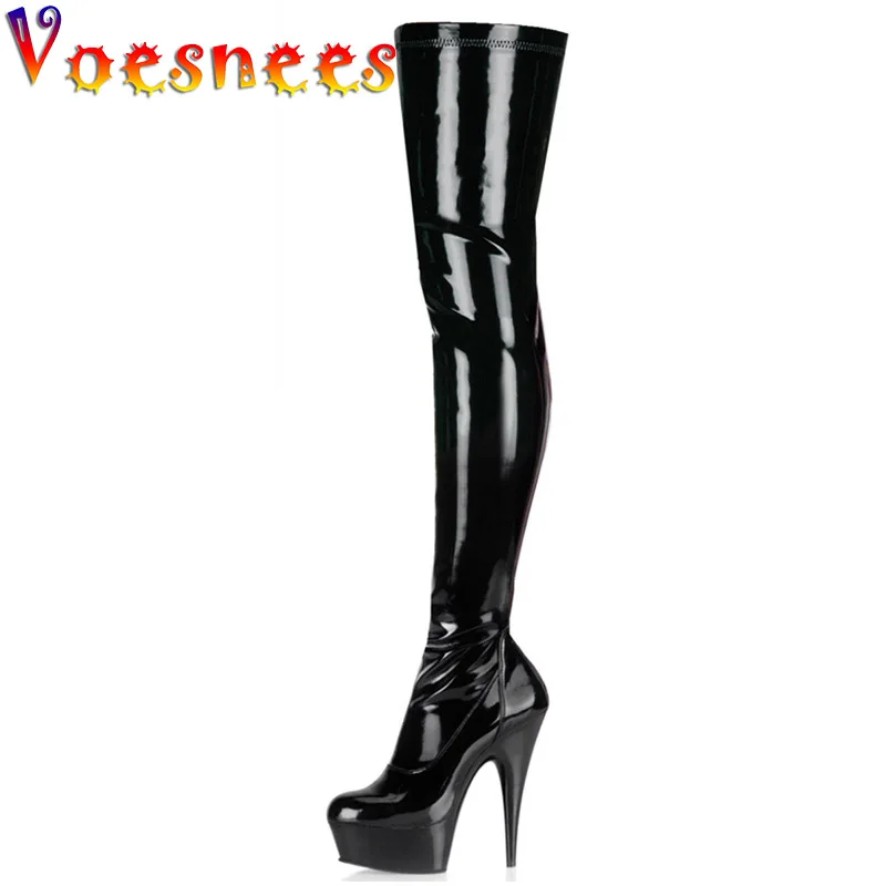 

Черные Сапоги выше колена из искусственной кожи, женские туфли-лодочки для косплея, водонепроницаемая обувь на платформе для ночного клуба на молнии и высоком каблуке, танцевальная обувь