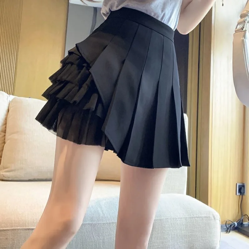 Плиссированная атласная плиссированная Женская юбка сетчатая Милая шелковая