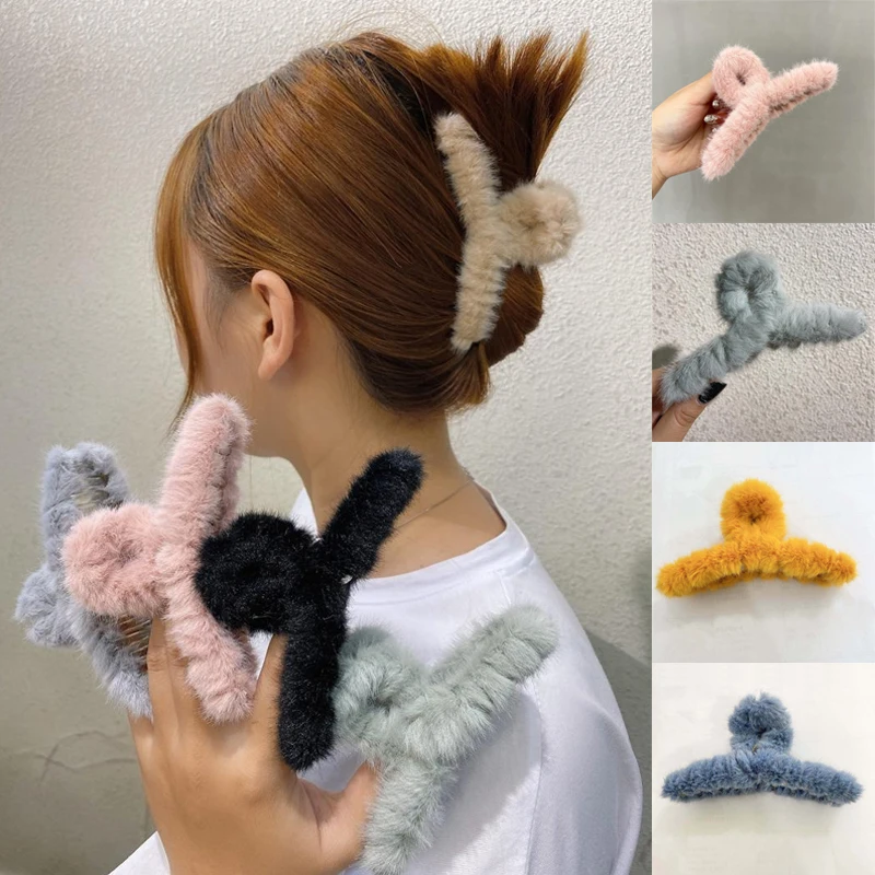 

Korean Plush Hair Clip Faux Fur Hair Claw Combs Clamps Autumn Winter Hairpins Barrette Women Hairgrips Hair Accessories Fashion