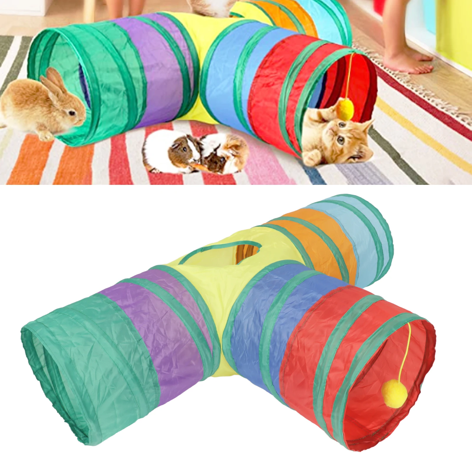 

Cats Tunnel T-Shape Cat Tunnel Pet Tube Collapsible Play Toy Indoor Outdoor Toys For Exercising Hiding Training And Running