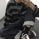 Футболка женская оверсайз в полоску, модный топ в стиле Харадзюку для пар, Готическая футболка с длинным рукавом, Повседневная Свободная рубашка, на лето