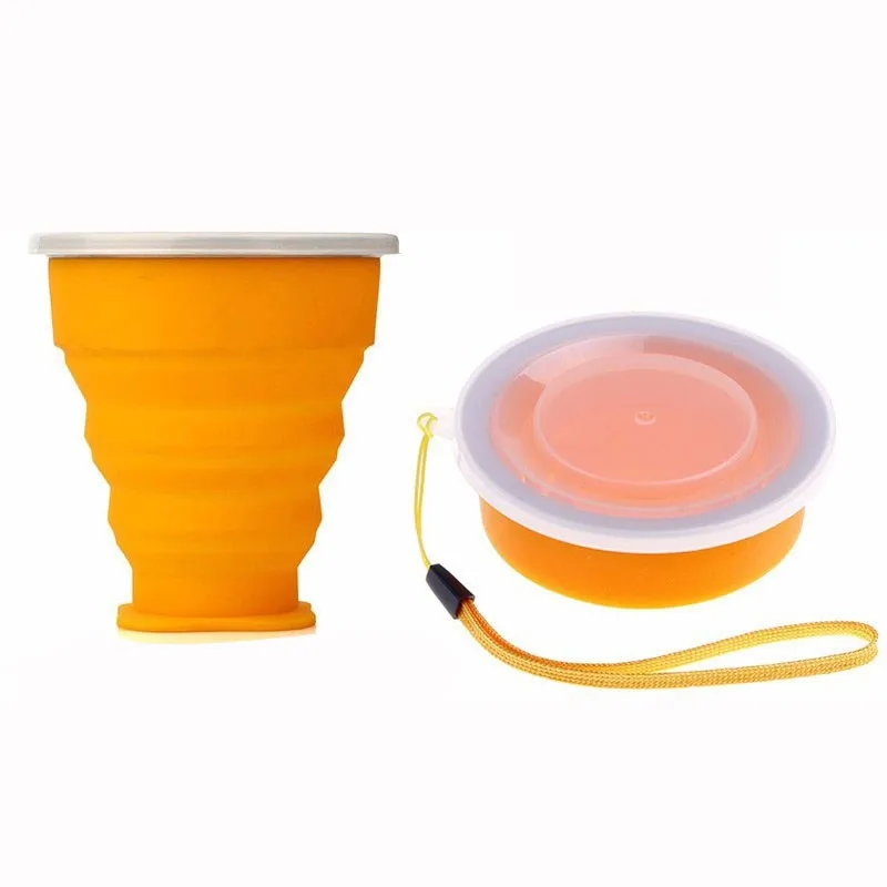 

200ml Portable Silicone Foldable Cup With Lanyard Heat Resistant Collapsible Cups With Lid Storage Travel Mug For Hot Water