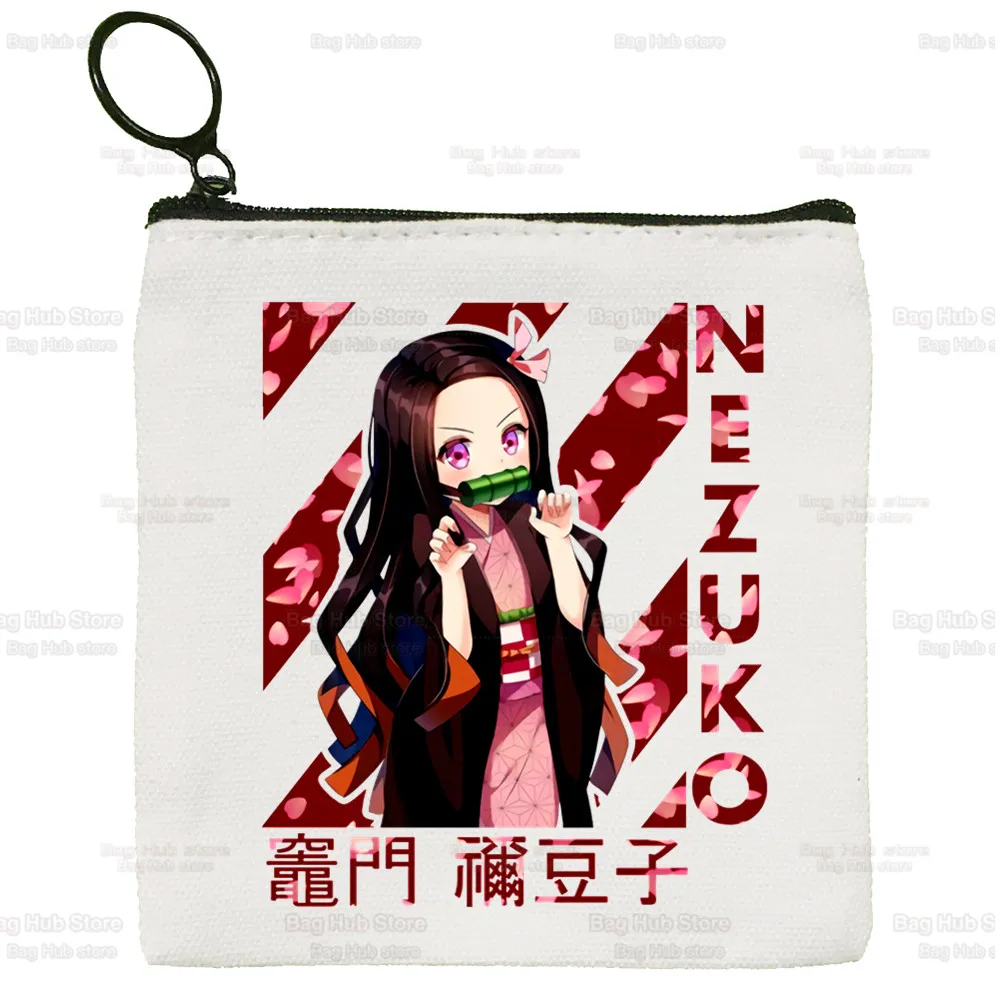 Tanjiro Nezuko Cute Mini Coin Purse Canvas Kimetsu No Yaiba Student Wallet Coin Case Demon Slayer Zipper Hand Female Key Case