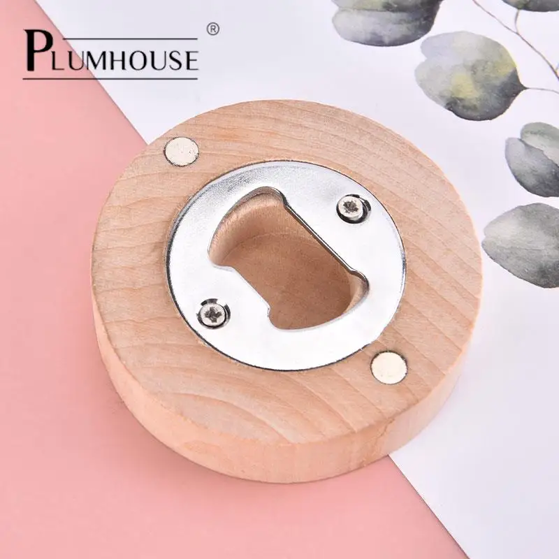 

1pc DIY Wooden Round Shape Bottle Opener Coaster Fridge Magnet Decoration Beer Bottle Opener Party Favor Wedding Gifts Souvenirs