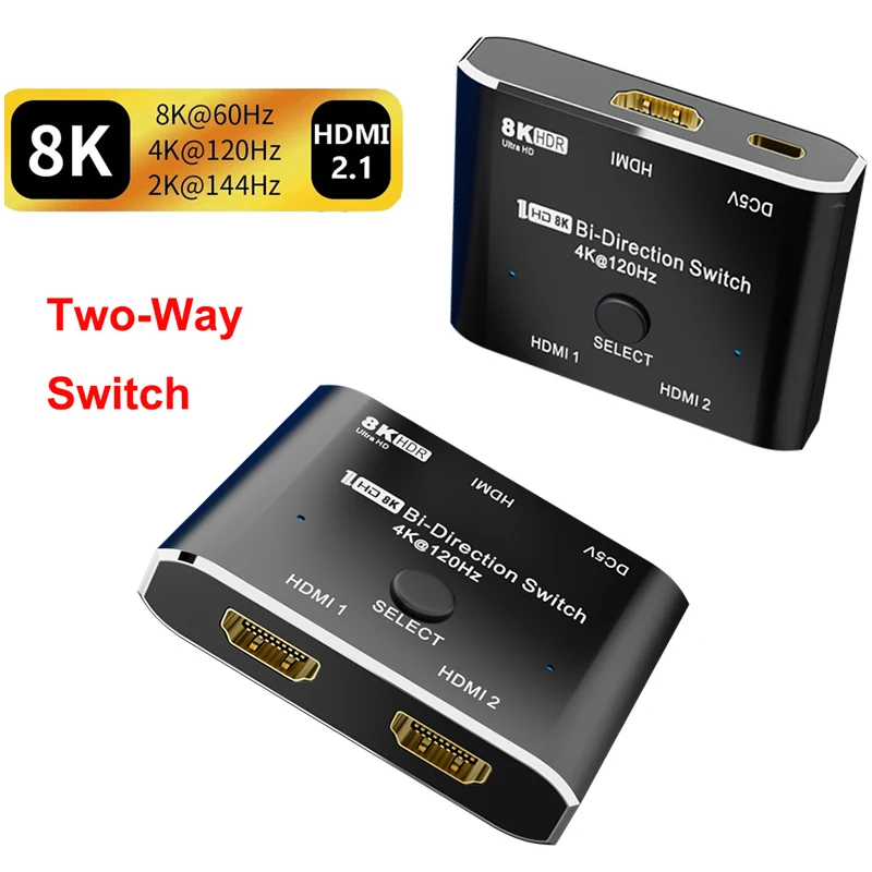 

HDMI2.1 8K Switch 2 IN 1 OUT 4K 120Hz 2x1 HDMI Switch Bidirection Switch Video Converter for PS3 PS4 PS5 Xbox PC To TV Projector