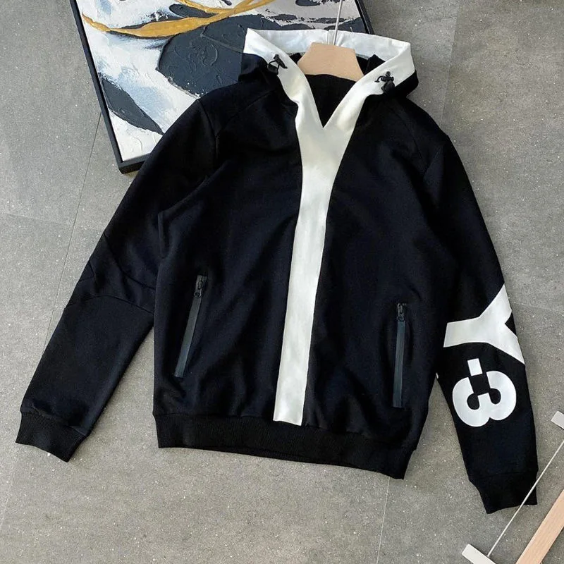 

2023 New Y-3 22SS Spring And Autumn Style Letter Printing Splicing Men's And Women's Casual Fashion Hooded Sweater Coat