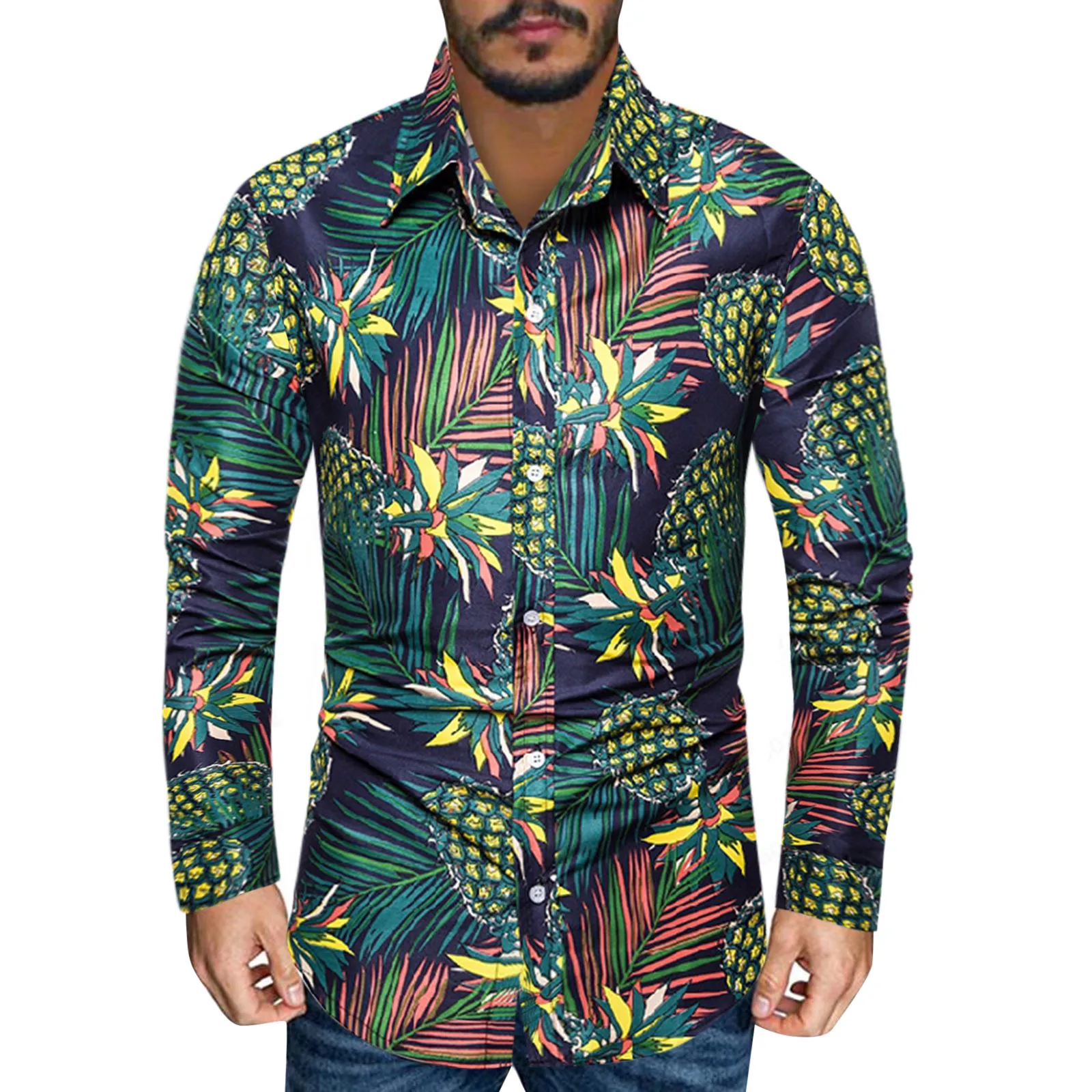 

Shirt Turn-down Long Sleeved Hawaiian Fashion Men's Collar Casual Blouse Top Men Shirts Short Sleeve
