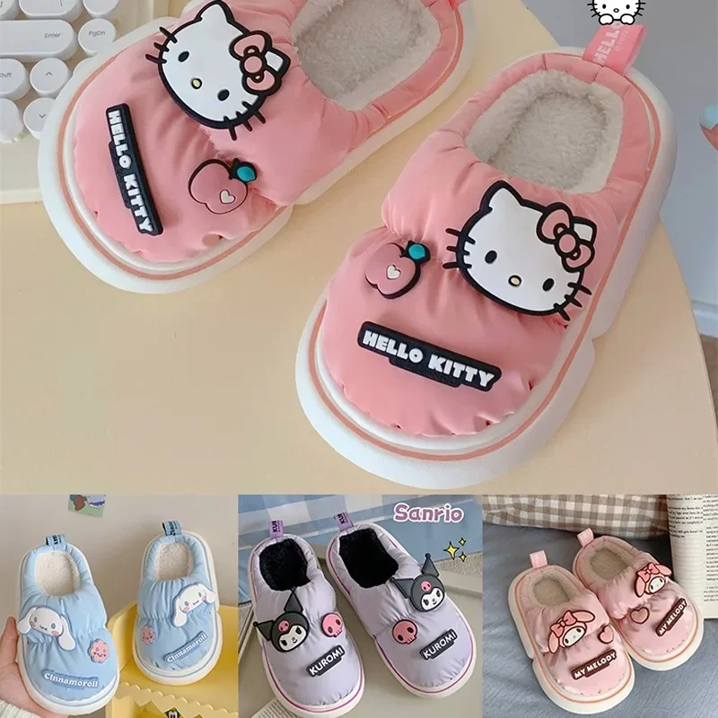 

Sanrios Kawaii Hello Kittys Women Home Plush Slippers Winter Sweet Cute Girls Anti Slip Indoor Cotton Shoes Fashion Warm Shoes