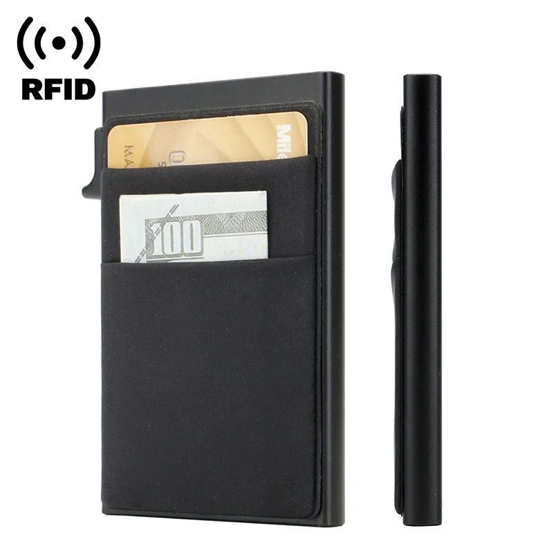 

Super Slim Rfid Smart Credit Card Holder Case Metal Men Wallets Pop Up Minimalist Wallet Black Purse Metal Carteira Masculina