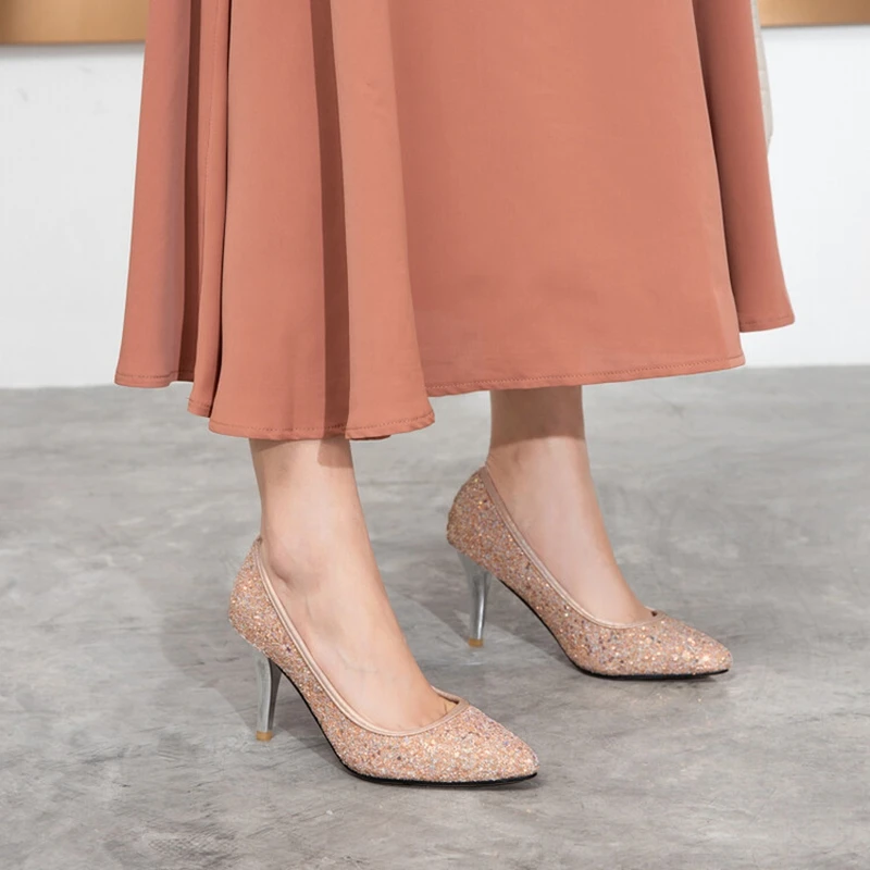 

Женские туфли QPLYXCO, модные туфли на каблуках с острым носком, украшенные стразами, женские классические свадебные туфли, модель 31-2022-10, 47139