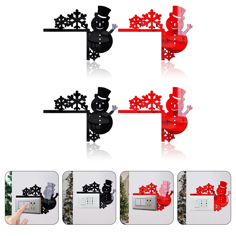 

4pcs Christmas Party Wall Snowman Snowflake Switch Sticker Switch Decoration, Switch Sticker