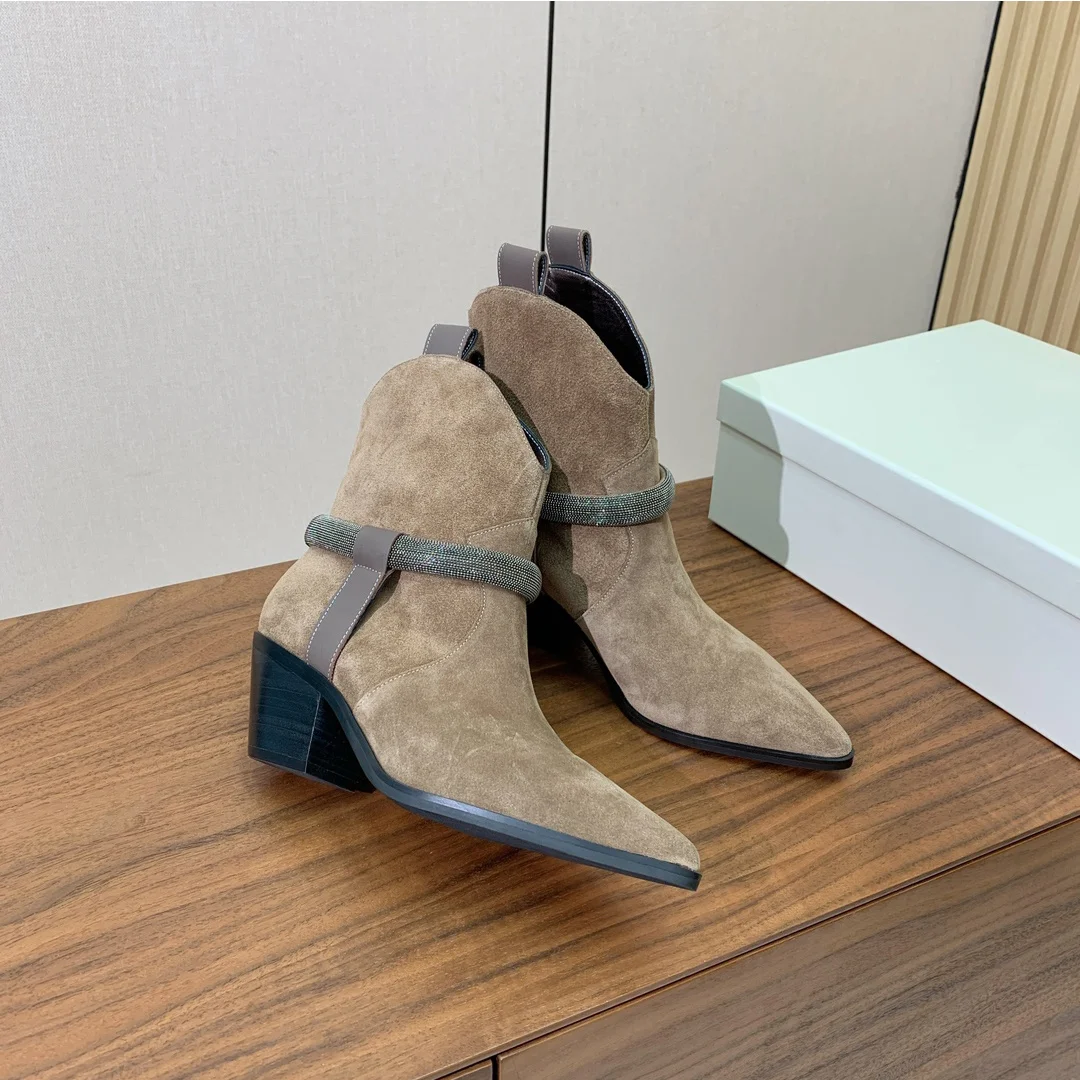 Donna-in/женские ботинки с острым носком женские ботильоны из коровьей замши на