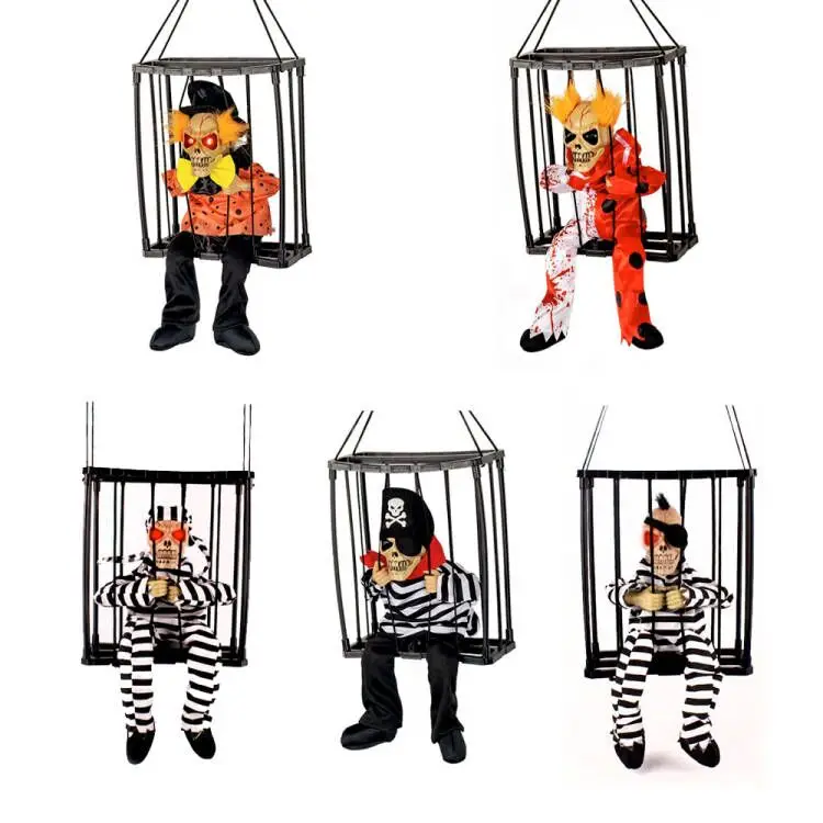 

Cage Ghost Halloween decorations 2023 Glow and Sound Halloween Electric Toy Hanging Ghost Horror Scene Decoration Props