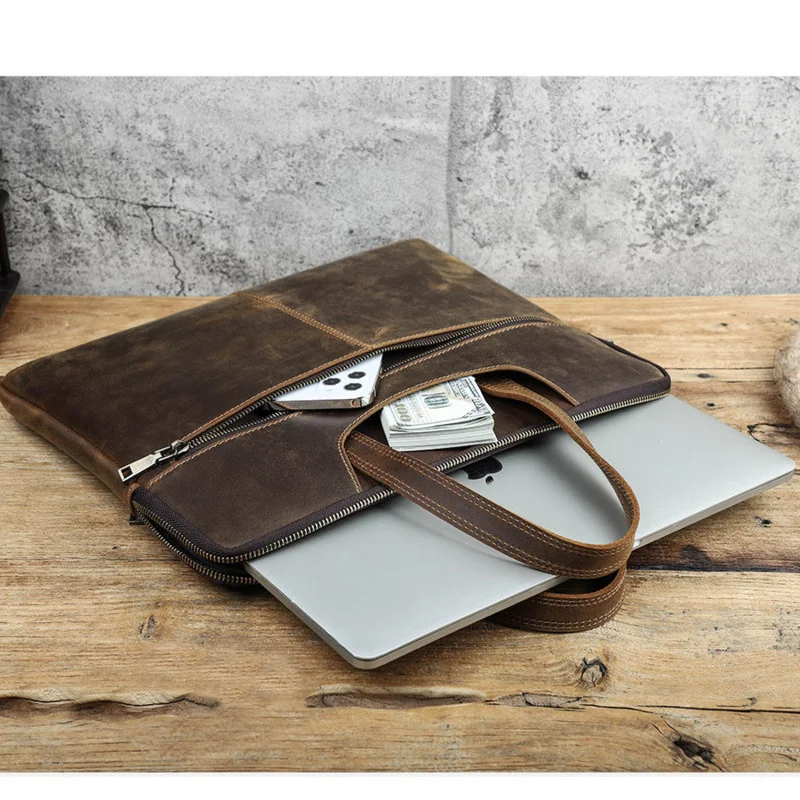 Cowhide Men Messenger Business Briefcase Hold 15inch Laptop Bags High Quality Shoulder Genuine Leather Crossbody Carteras Hombre
