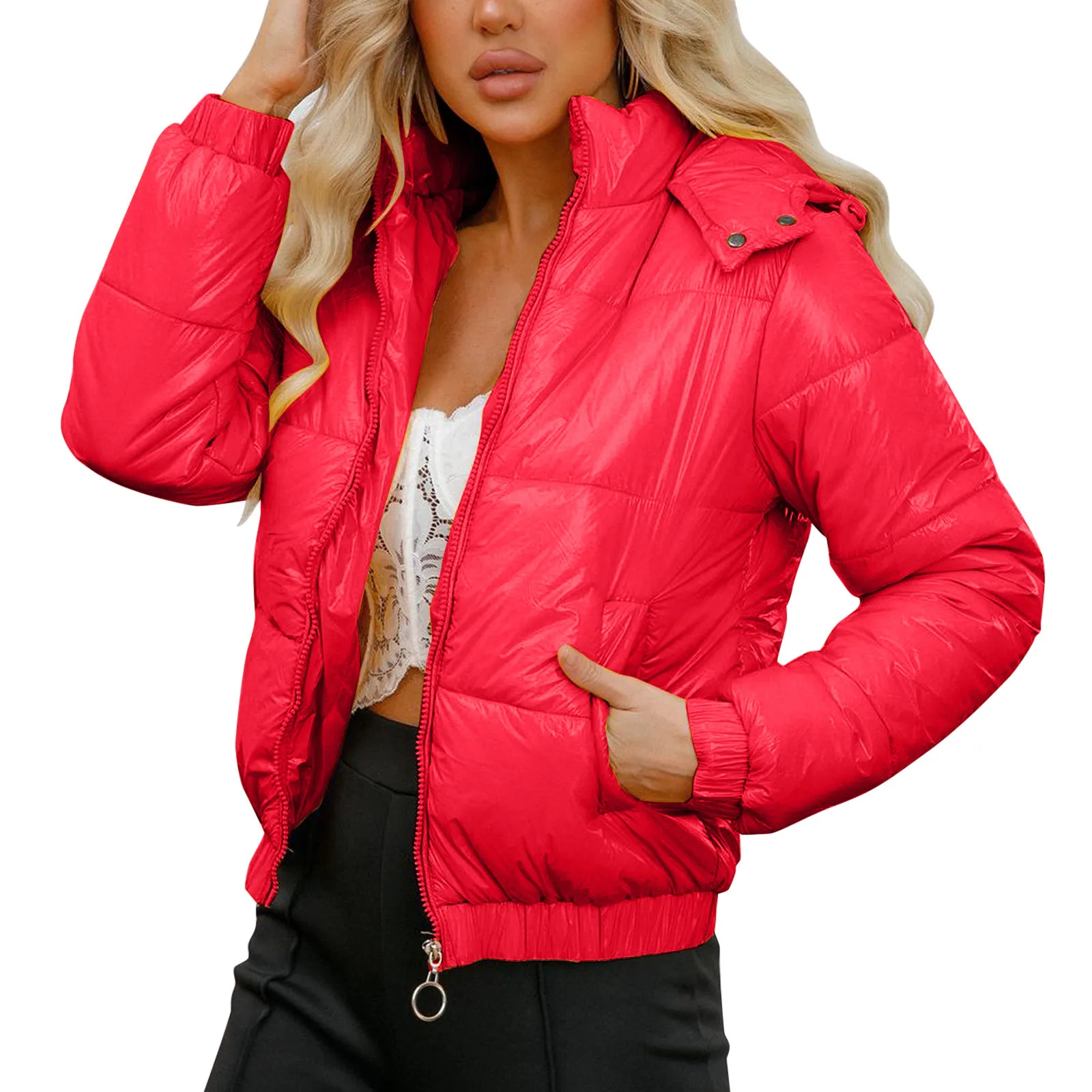 

Solid Color Women Coat Autumn Winter Warm Jacket Hooded Zipper Pocket Tunic Thick Coat Down Women Outerwear 4