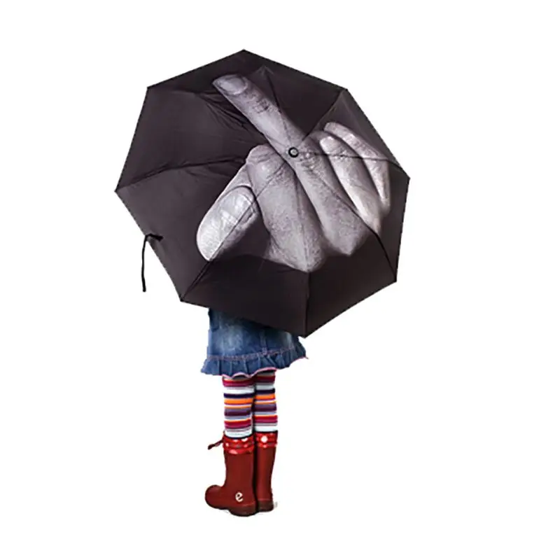 

Umbrella for Women Middle Finger Sunny and Rain Umbrella Windproof 3Folding Black Parasol Personality Umbrellas Male Paraguas