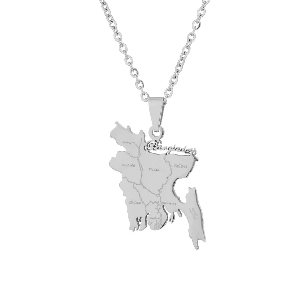 Ожерелье из нержавеющей стали с картой Бангладеш для мужчин и женщин лидер
