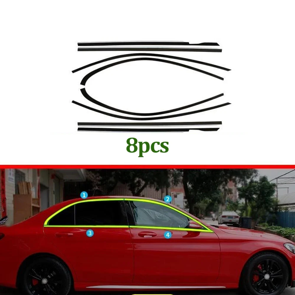 

Оконные полосы для рамы Mercedes-Benz E Class W213 250 350 2017 ~ 2023, 2018 2019 2020 2021 2022 черная крышка из нержавеющей стали, аксессуары для автостайлинга