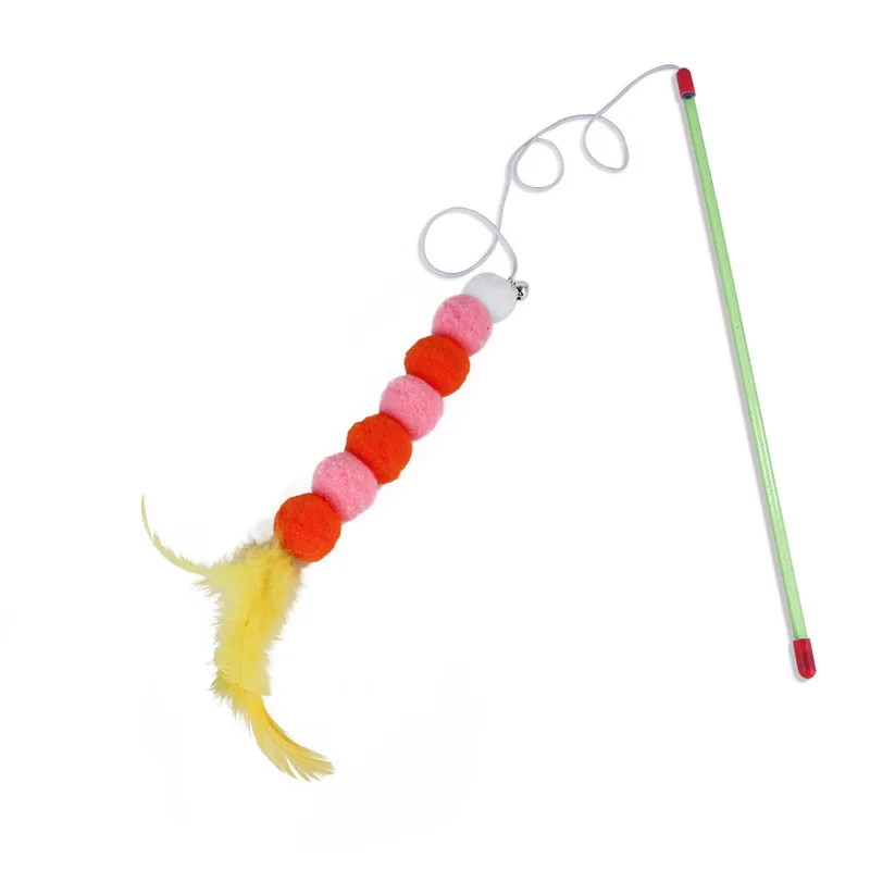 

New 1PC Pet Cat Teasing Stick Pompom Feather Wand Funny Wand Kitten Interactive Toys for Household Animals Cats Entertainment
