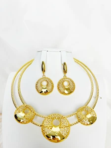 Gold Colour Plated Necklace Earring Set Beautiful Fashion Trend Sweet Romantic Party Wedding